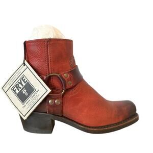 Frye Vintage Harness Red Leather Square Toe Ankle Boots 6.5